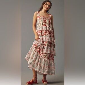 Anthropologie sleeveless square neck tiered midi dress